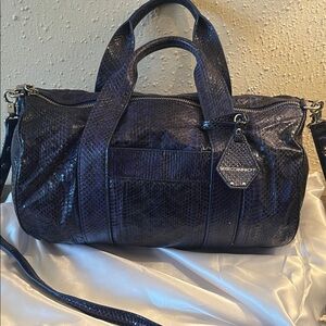 Rebecca Minkoff Deep Navy Snakeskin Leather Duffel
